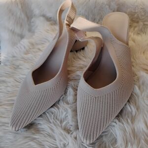 Pointed Toe Slingback Flats in Light Beige